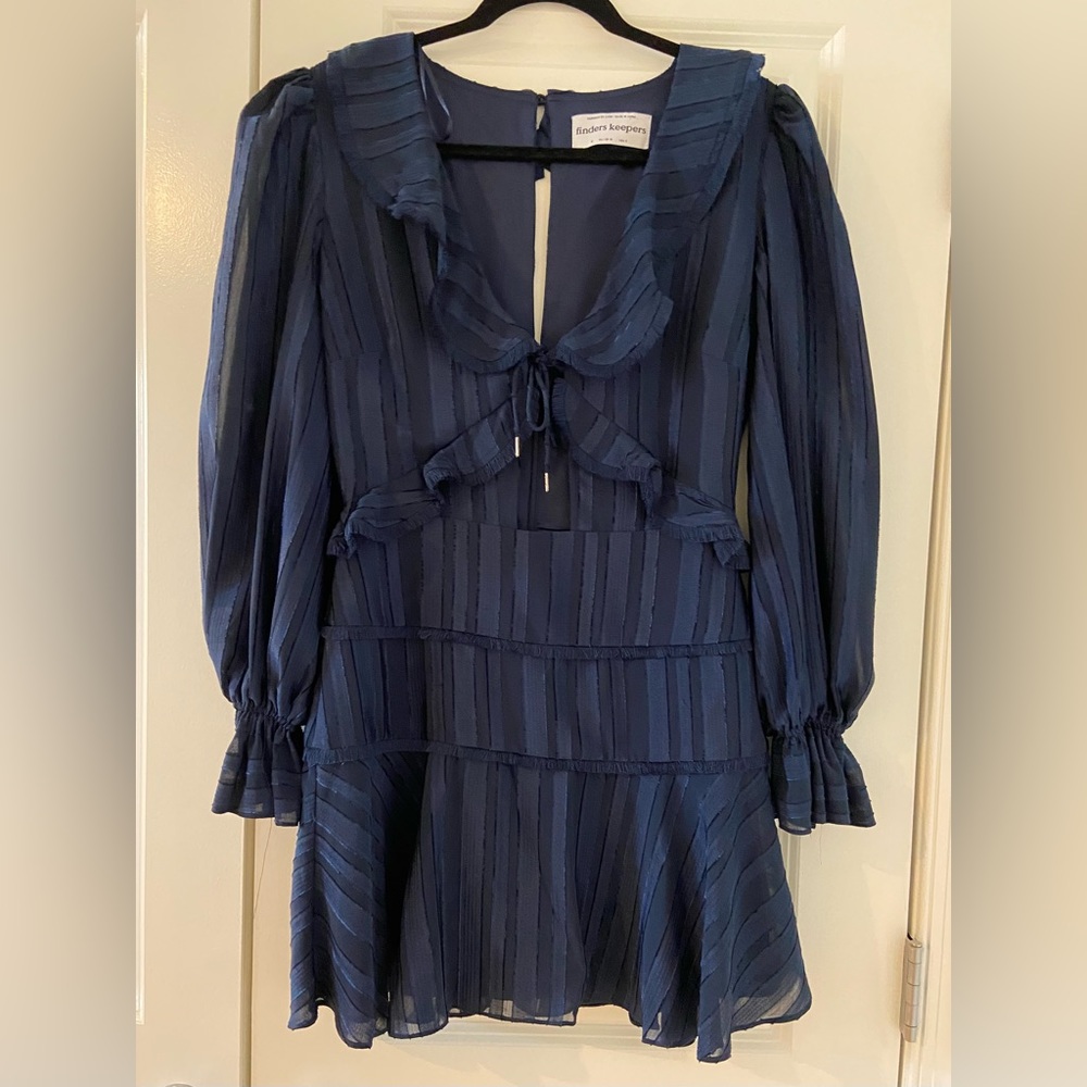 FINDERS KEEPERS blue satin mini dress with cutout. Like new condition